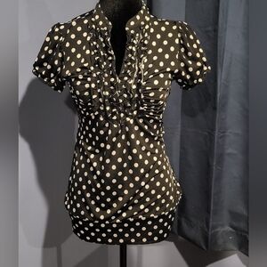 Othr Black and White Polka Dot Ruffle Blouse